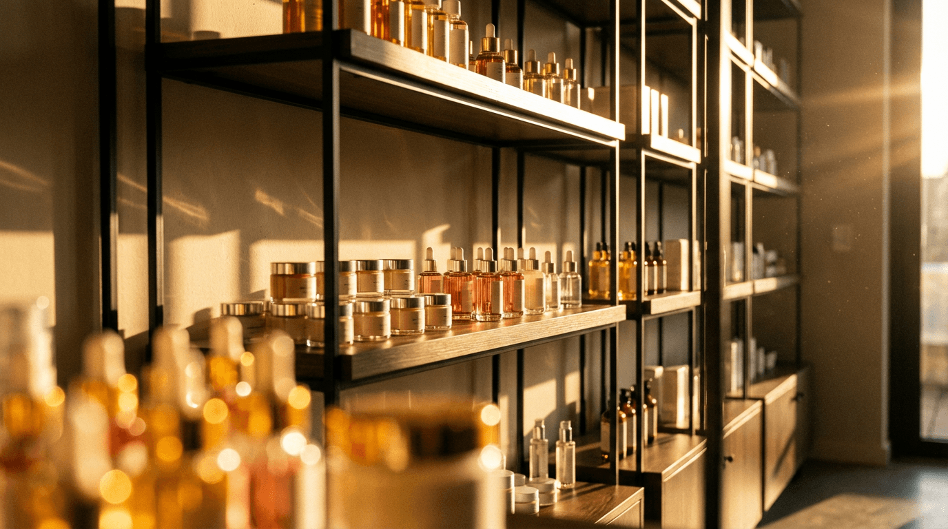Shelves of beauty products in a bright, welcoming store